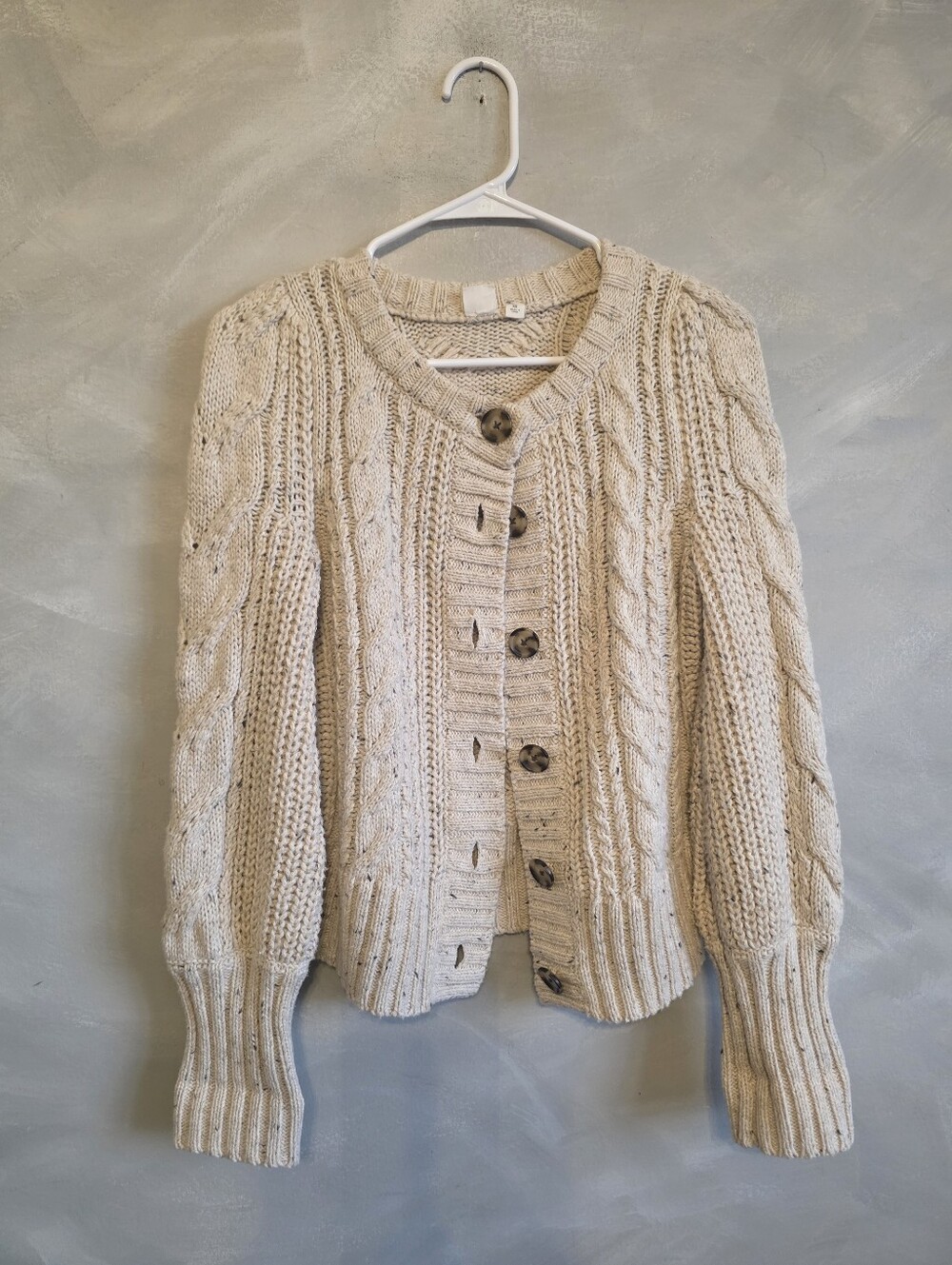 GAP Cream Cable Knit Button Cardigan Speckled Yarn Fisherman Chunky XS